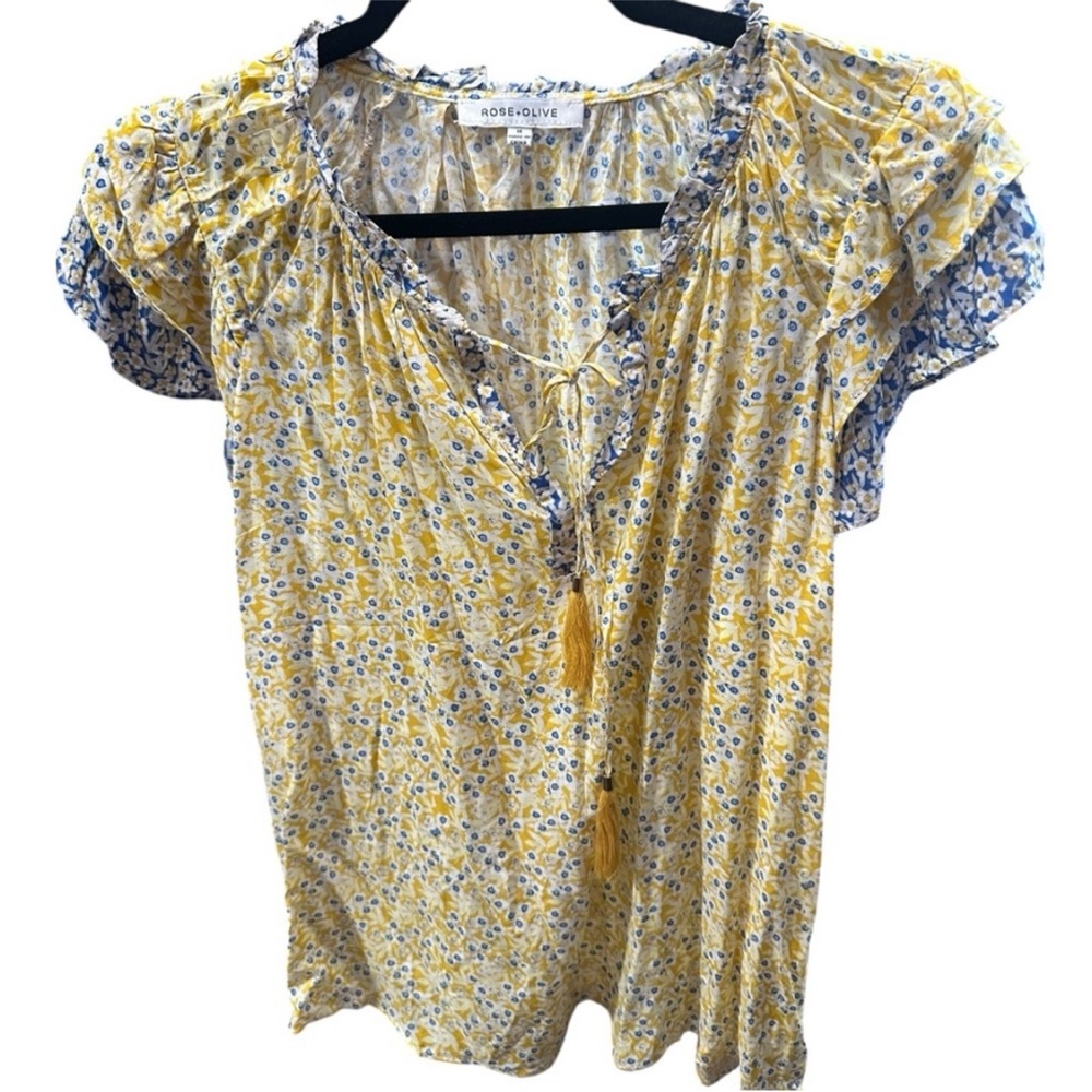 Rose & Olive Yellow and Blue Floral Blouse